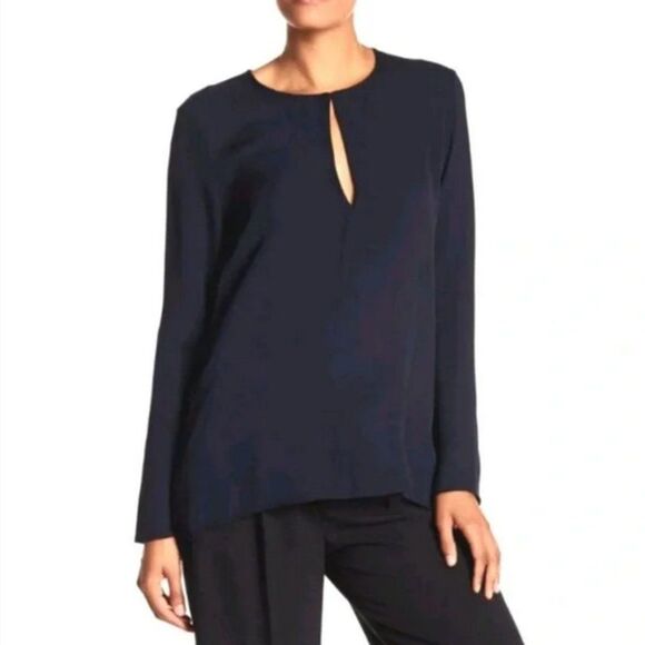 WAYF Navy Blue Long sleeve Keyhole Blouse. - Picture 1 of 9